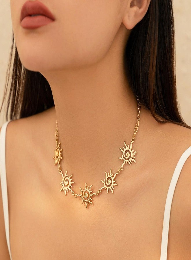 Decixde Sun Necklace for Women - Gold Choker Sunburst Bohemian Collar 18K Gold Plated Jewelry (Gold) - Image 2